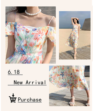2023 Summer Lace Elegant Midi Dress Women Puff Sleeve Square Collar Boho Beach Floral Dress Female Party One Piece Dress Korean ALODIA STORE