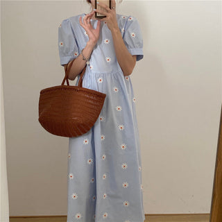 Alien Kitty Vinatge Floral Embroidery Elegant Women Dress 2021 New Summer Korean Style Puff Sleeve Party Long Dresses Vestidos ALODIA STORE