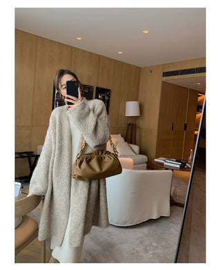 Elegant Long White Knitting Dress Women Winter V-Neck Long ALODIA STORE
