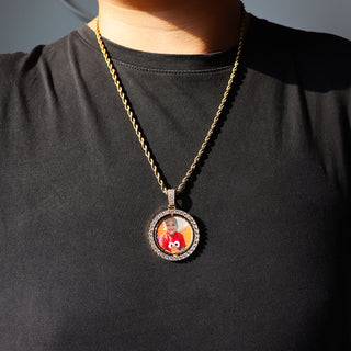 D&amp;Z Custom Made Photo Rotating double-sided Medallions Pendant Micro Paved CZ Round Pendant Collier For Men Women Accessories ALODIA STORE
