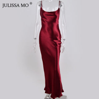 JULISSA MO Sexy Spaghetti Strap Backless Summer Dress Women Satin Lace Up Trumpet Long Dress Elegant Bodycon Party Dresses 2023 ALODIA STORE