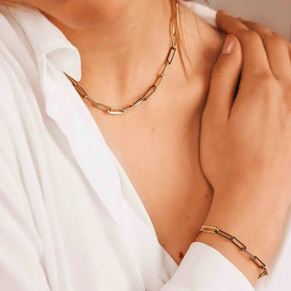 eManco Hot Fashion Paperclip Link Chain Women Necklace Stainless Steel Gold Color Chain Necklace For Women Men Jewelry Gift ALODIA STORE