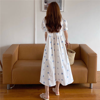 Alien Kitty Vinatge Floral Embroidery Elegant Women Dress 2021 New Summer Korean Style Puff Sleeve Party Long Dresses Vestidos ALODIA STORE