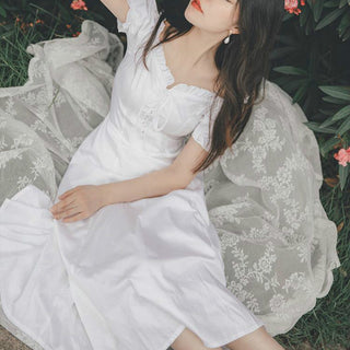 Elegant Fairy Dress Women White French Puff Sleeve ALODIA STORE