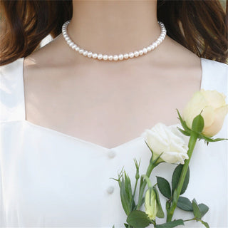 Vintage Style Simple 6MM Pearl Chain Choker Necklace For Women Wedding Love Shell Pendant Necklace Fashion Jewelry Wholesale ALODIA STORE