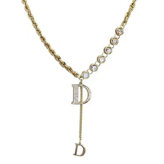 Design Sense Micro Setting Zircon D Letter Pendant Long Necklace Winter Sweater Chain Fashion Jewelry For Woman Girls Party Gift ALODIA STORE