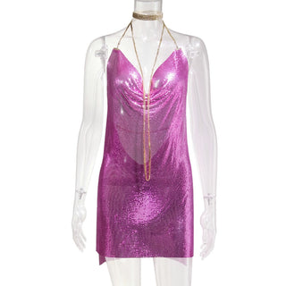 Sexy Backless y2k Metal Party Summer Dress Women Beach Night club Mini slip dress Glitter Sequin ladies Dresses Vestidos HL ALODIA STORE