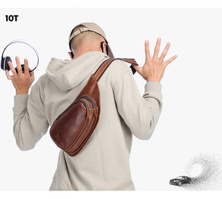 BULLCAPTAIN Leather Crossbody Bag Men Crazy Horse Leather Chest Bags New Fashion Multi-function card bag's mobile phone bages ALODIA STORE