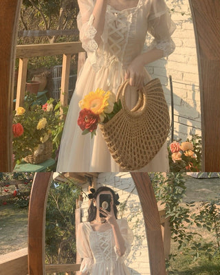 2023 Spring Lace Sweet Elegant Dress Women Dress Korean ALODIA STORE