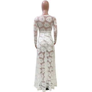 Adogirl Embroidery Floral Lace Dress Women Sexy See Through Long Sleeve Bodycon Women Dress Vintage Club Wear Party Dress Robe ALODIA STORE