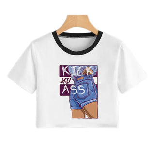 2020 New Summer Sexy Girls Printing Fashion Harajuku Sexy Tank Crop Top Mujer White Tops Clothes Women Croptop Short Sleeve ALODIA STORE