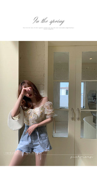 French Floral Dress Women Sexy Puff Sleeve Lace Chiffon Print Mini Dress Women Summer Korean Style Vintage Fairy Dress New 2023 ALODIA STORE