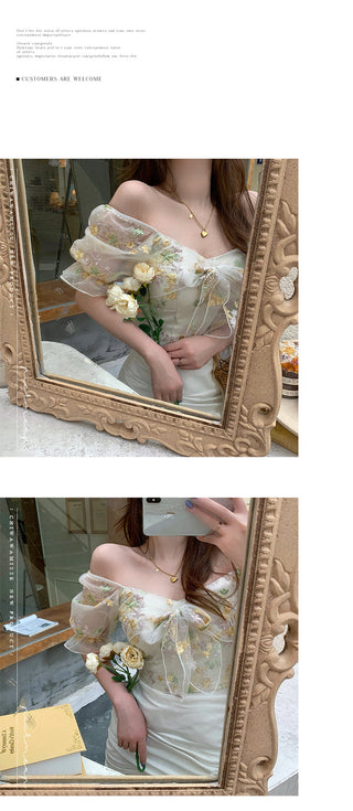 French Floral Dress Women Sexy Puff Sleeve Lace Chiffon Print Mini Dress Women Summer Korean Style Vintage Fairy Dress New 2023 ALODIA STORE