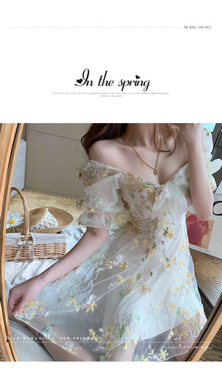 French Floral Dress Women Sexy Puff Sleeve Lace Chiffon Print Mini Dress Women Summer Korean Style Vintage Fairy Dress New 2023 ALODIA STORE