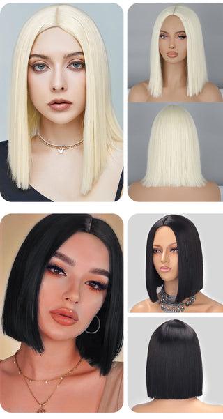 AISI HAIR Synthetic Ombre Orange Wig Short Straight Middle Part Bob Wig for Women Natural Yellow/Red Wigs Heat Resistant Fiber ALODIA STORE