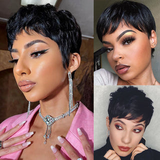 Short Pixie Cut Wig Human Hair Wigs For Black Women Fashion Lady Brazilian Straight Remy Glueless Machine Made Short Hair Wigs ALODIA STORE