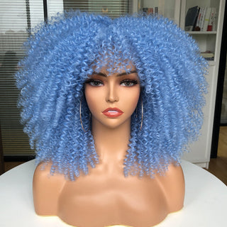 Short Hair Blonde Wigs Afro Kinky Curly Wig With Bangs For Black Women Cosplay Lolita Synthetic Natural Glueless Brown Mixed ALODIA STORE