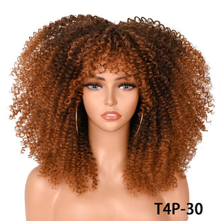 Short Hair Blonde Wigs Afro Kinky Curly Wig With Bangs For Black Women Cosplay Lolita Synthetic Natural Glueless Brown Mixed ALODIA STORE