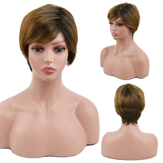 Amir Synthetic Brown Wig Short blonde Wigs Natural Wave Haircut Puffy Straight Hair Wigs for American Africa Women ALODIA STORE