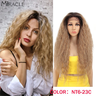 13*4 Synthetic Lace Front Wig Curly Afro Wigs Cosplay Wig Ombre Blonde Lace Front Wig For Women 30Inch Natural Wigs Miracle Hair ALODIA STORE