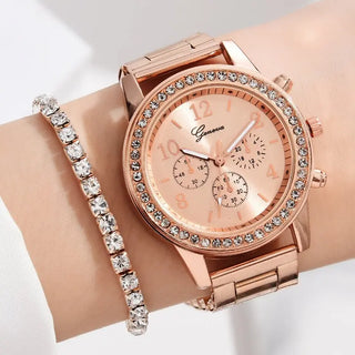 6PCS Set Luxury Watch Women Ring Necklace Earrings Rhinestone Fashion Wristwatch Female Casual Ladies Watches Bracelet Set Clock ALODIA STORE