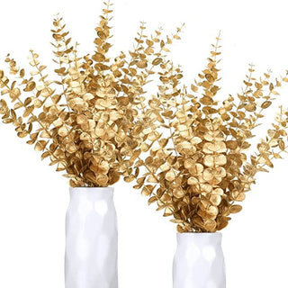 5pcs/Lot Artificial Gold Eucalyptus Branch Stem Artificial Plants for Autumn Home Decoration Wedding Flower Arrangement Greenery ALODIA STORE