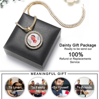D&amp;Z Custom Made Photo Rotating double-sided Medallions Pendant Micro Paved CZ Round Pendant Collier For Men Women Accessories ALODIA STORE