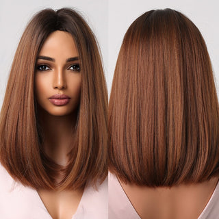 Ombre Brown Platinum Blonde Synthetic Wigs Short Straight Bob Wigs for Black Women Daily Natural Heat Resistant Hair Cosplay ALODIA STORE