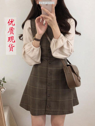 Plaid Button Shirt Dress ALODIA STORE