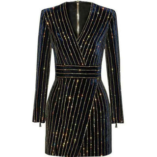 HAGEOFLY Women Bling Bling Long Sleeve Dress Black V-Neck Full Sleeve Women Casual Office Dress Party Dress Brazil Vestidos XXL ALODIA STORE