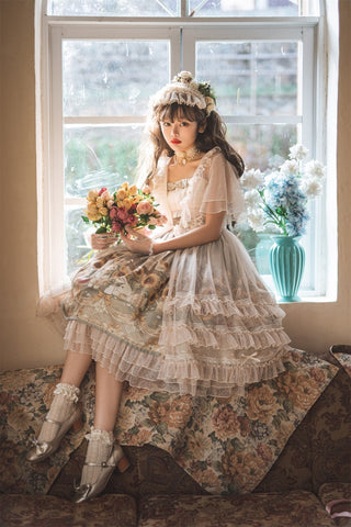 Japanese Sweet Kawaii Jsk Lolita Dress Women Vintage Victorian Sunflower Story Jsk Cartoon Summer Bow Fresh Tea Party Dresses ALODIA STORE