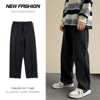 2023 Spring New Streetwear Baggy Jeans Men Korean Fashion Loose Straight Wide Leg Pants Male Brand Clothing Black Light Blue ALODIA STORE