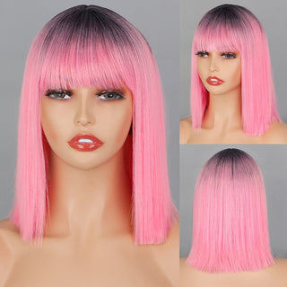 AISI HAIR Synthetic Ombre Orange Wig Short Straight Middle Part Bob Wig for Women Natural Yellow/Red Wigs Heat Resistant Fiber ALODIA STORE