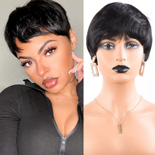 Short Pixie Cut Wig Human Hair Wigs For Black Women Fashion Lady Brazilian Straight Remy Glueless Machine Made Short Hair Wigs ALODIA STORE
