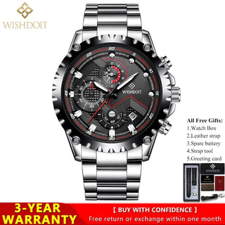 100%Original WISHDOIT Watch for Men TOP Brand Waterproof Sports Stainless Steel Chronograph 2022New Fashion Luxury wrist watches ALODIA STORE