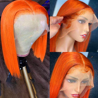 Ginger Short Bob Lace Front Wigs 100% Human Hair Wigs Bob Lace Wigs For Women Blonde Orange Straight Brazilian Hair Closure Wig ALODIA STORE
