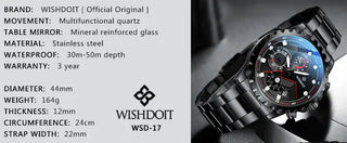 100%Original WISHDOIT Watch for Men TOP Brand Waterproof Sports Stainless Steel Chronograph 2022New Fashion Luxury wrist watches ALODIA STORE