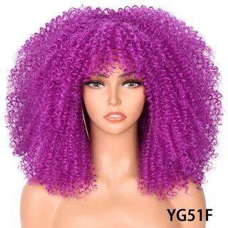 Short Hair Blonde Wigs Afro Kinky Curly Wig With Bangs For Black Women Cosplay Lolita Synthetic Natural Glueless Brown Mixed ALODIA STORE