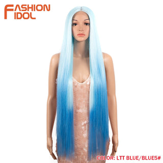 38 inch Straight Hair Synthetic Lace Front Wigs For Women High Temperature Fiber Ombre Blonde Highlight Cosplay Wig FASHION IDOL ALODIA STORE