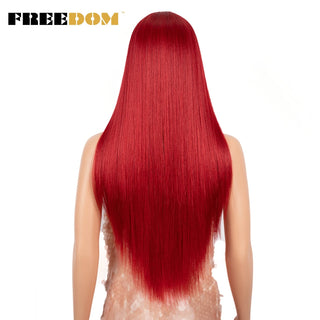 FREEDOM Synthetic Lace Wig 28 Inch Long Straight Hair Wigs Soft Red Orange Blonde Lace Front Wigs For Black Women Cosplay Wigs ALODIA STORE