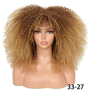 Short Hair Blonde Wigs Afro Kinky Curly Wig With Bangs For Black Women Cosplay Lolita Synthetic Natural Glueless Brown Mixed ALODIA STORE