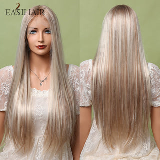 EASIHAIR Bright Blonde Lace Front Wigs Long Straight Natural Hair Wigs for Women Lace Frontal Synthetic Wig Heat Resistant ALODIA STORE