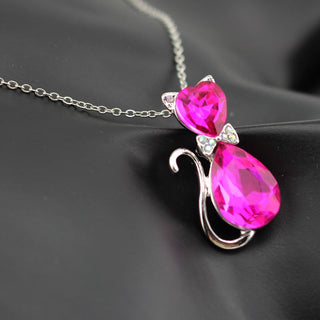 Cute Cat Pendant Necklace For Women Heart Crystal Jewelry Austrian Crystal Clavicle Chain Necklace ALODIA STORE