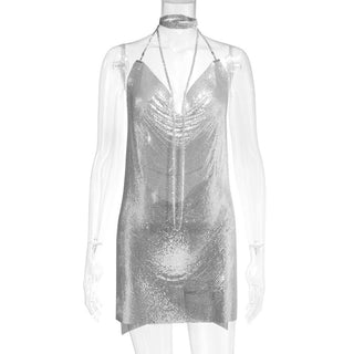 Sexy Backless y2k Metal Party Summer Dress Women Beach Night club Mini slip dress Glitter Sequin ladies Dresses Vestidos HL ALODIA STORE