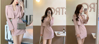 2 Piece Dress Set Women Casual Y2k Crop Tops Elegant Jacket Coats + Mini Skirts Korean Fahion ALODIA STORE