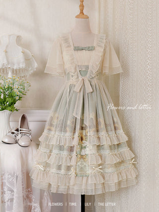 Japanese Sweet Kawaii Jsk Lolita Dress Women Vintage Victorian Sunflower Story Jsk Cartoon Summer Bow Fresh Tea Party Dresses ALODIA STORE