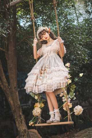 Japanese Sweet Kawaii Jsk Lolita Dress Women Vintage Victorian Sunflower Story Jsk Cartoon Summer Bow Fresh Tea Party Dresses ALODIA STORE