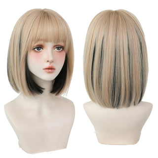 7JHH WIGS Short Bob Straight Ombre Blonde Wigs With Bang For Girl Black Female Synthetic Shoulder Length Crochet Hair Ginger Wig ALODIA STORE
