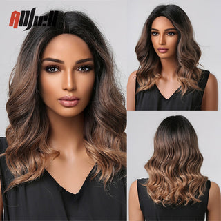 Ombre Brown Platinum Blonde Synthetic Wigs Short Straight Bob Wigs for Black Women Daily Natural Heat Resistant Hair Cosplay ALODIA STORE