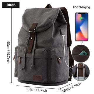 Backpack Unisex Vintage Casual Rucksack 17inch Laptop Backpack W/ USB Charging Port Schoolbag Student Mochia ALODIA STORE